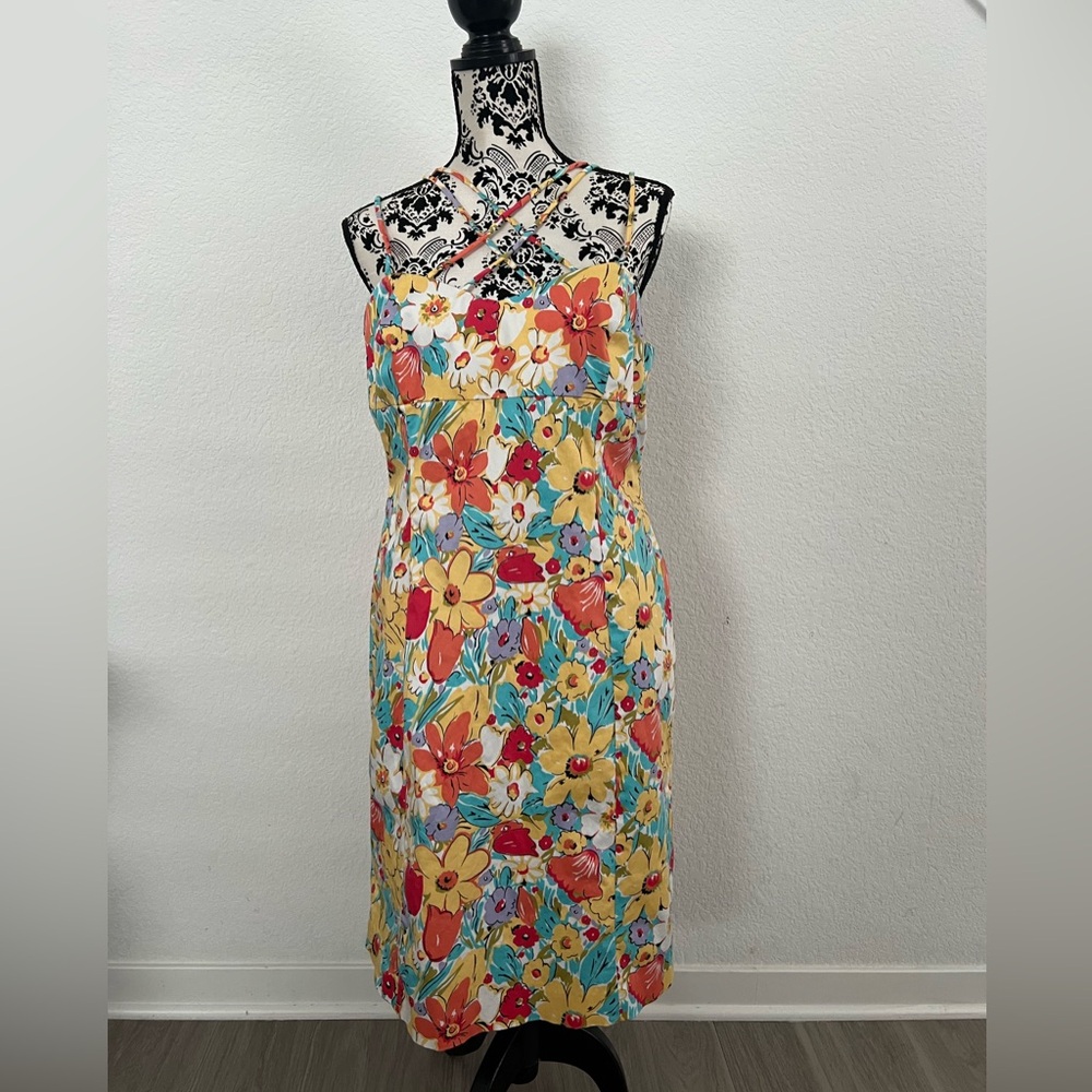 Evan Picone Floral One Shoulder Dress Size 14 Colorful Sheath Midi Spring Summer